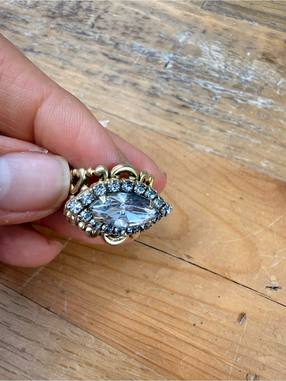 Gold-Tone Clear Crystal Marquise Brooch Pin